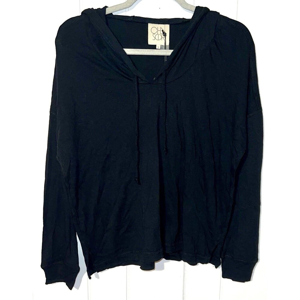Chaser Lightweight Pullover Hoodie Womens Size Small Black Dropped Sleeves